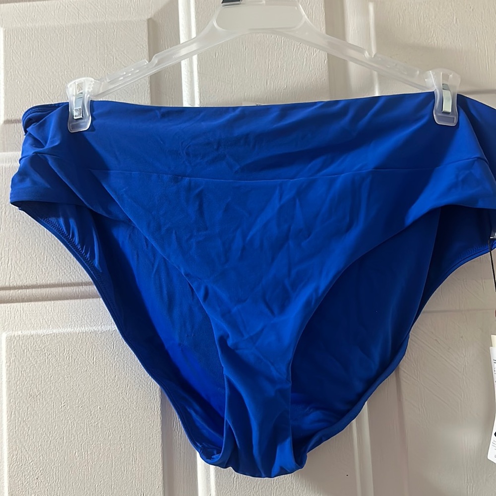 CALIA MID RISE BIKINI BOTTOM: WIDE BAND: BRIGHT BLUE: NEW WITH TAGS: SIZE XL